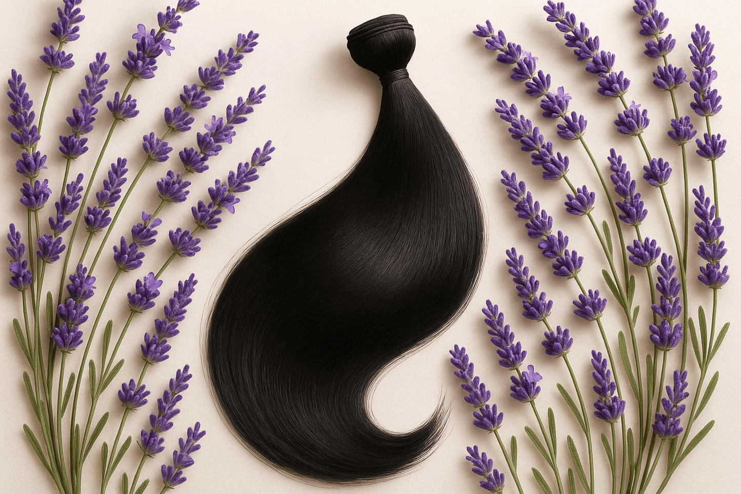 malaysian straight hair surrounded by lavender flowers