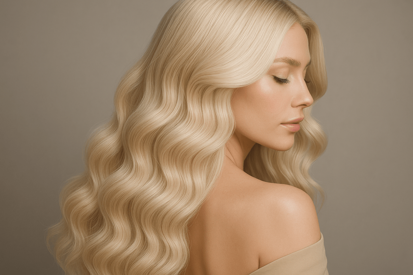 person wearing russian blonde body wave hair