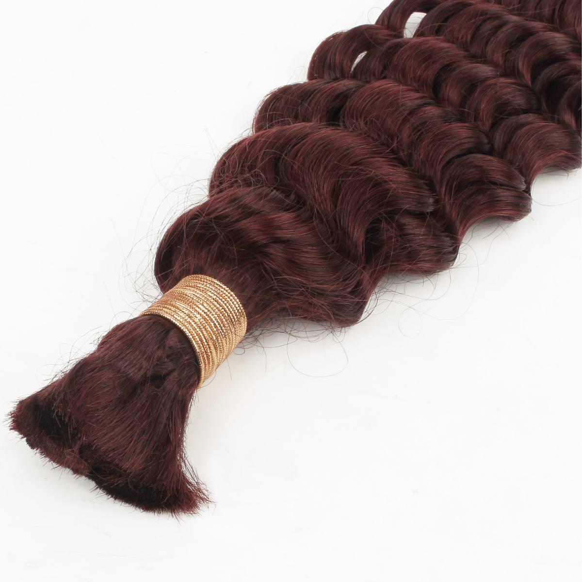 Brazilian Burgundy Deep Wave Bulk Human Braiding Hair Extensions - The Platinum Extensions 