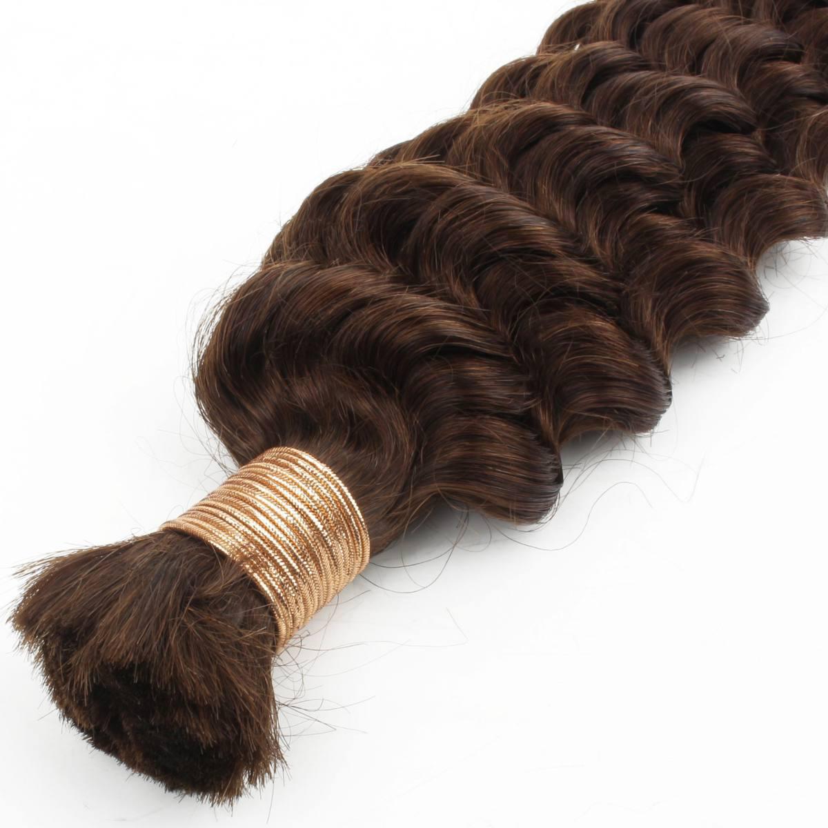 Medium Brown Deep Wave Bulk Human Hair Extensions - The Platinum Extensions